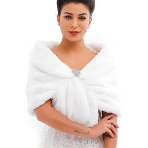 Women's Wedding Fur Wraps and Shawls Bridal Fur Stoles Scarf with Rhinestones Br